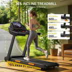 Treadmills for Home with 14% Incline & Led Screen, 3.0HP Quiet Foldable Treadmill with Handle Bar Up to 360lbs Capacity