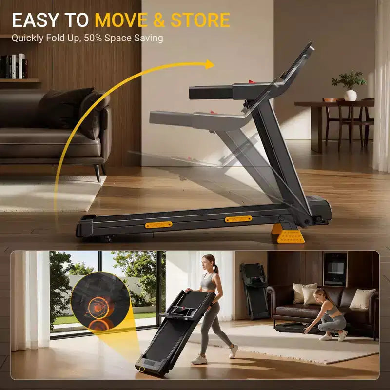 Treadmills for Home with 14% Incline & Led Screen, 3.0HP Quiet Foldable Treadmill with Handle Bar Up to 360lbs Capacity