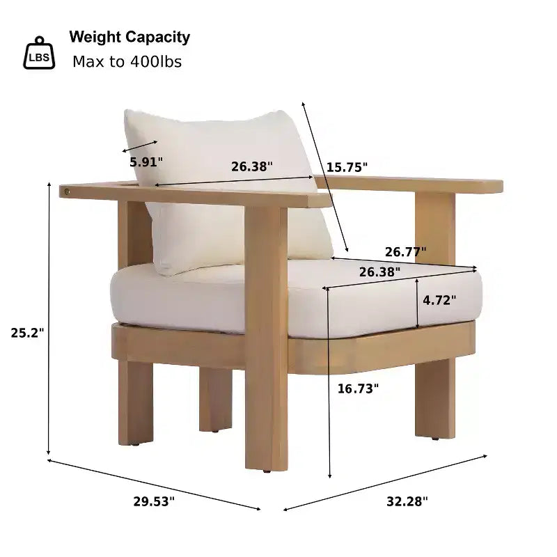Christopher Knight Home Huda Acacia Wood Outdoor Club Chair with Cushion and Slatted Design