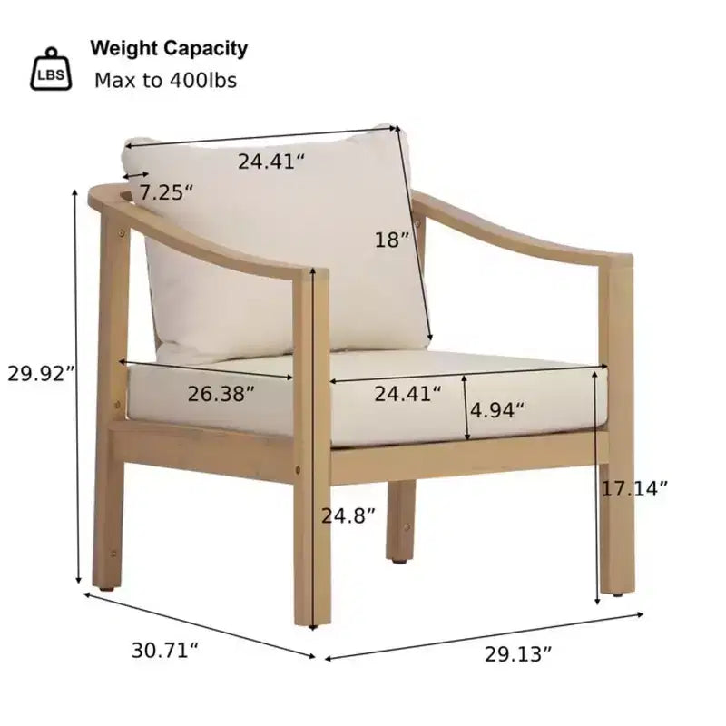 Christopher Knight Home Kofi Modern Outdoor Acacia Wood Club Chair with Cushion and Sloped Armrests
