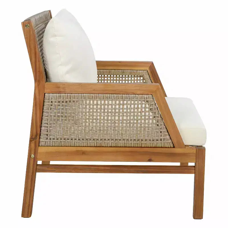 Christopher Knight Home Yaa Sedia da Club da Patio in Legno di Acacia Stile Rustico con Cuscino e Design in Vimini