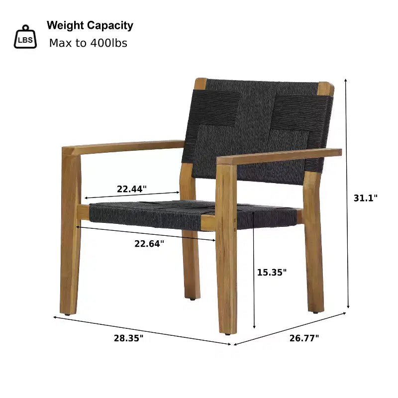 Christopher Knight Home Tude Sedie da Club da Patio in Legno di Acacia Stile Rustico con Design a Corda Intrecciata (Set di 2)