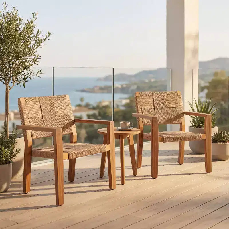 Christopher Knight Home Tude Sedie da Club da Patio in Legno di Acacia Stile Rustico con Design a Corda Intrecciata (Set di 2)