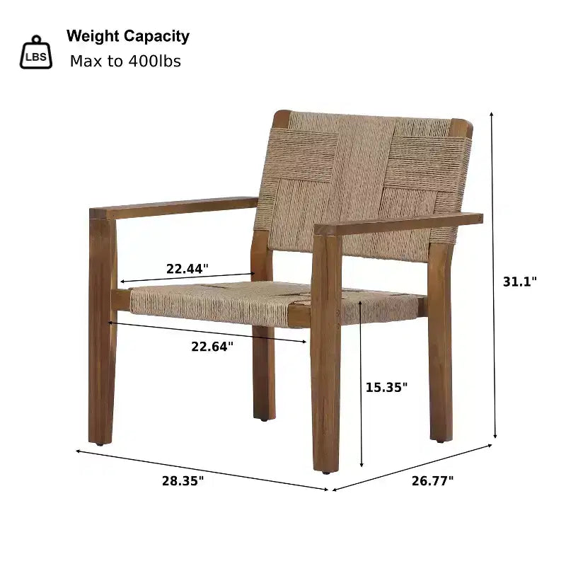 Christopher Knight Home Tude Sedie da Club da Patio in Legno di Acacia Stile Rustico con Design a Corda Intrecciata (Set di 2)