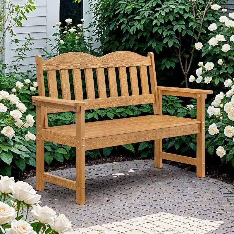 Panca da giardino a 2 posti in Poly Lumber, divanetto da esterno a doghe resistente alle intemperie, mobili da esterno per giardino, parco, portico e cortile
