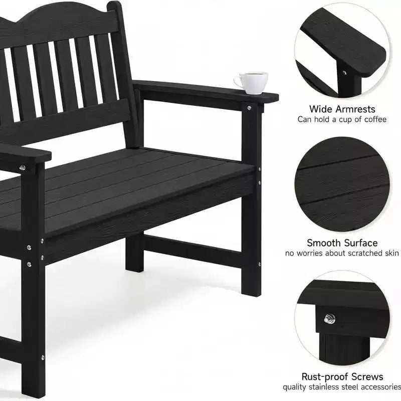 Panca da giardino a 2 posti in Poly Lumber, divanetto da esterno a doghe resistente alle intemperie, mobili da esterno per giardino, parco, portico e cortile