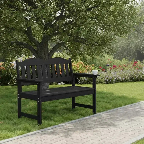 2-Person Poly Lumber Garden Bench, Weather-Resistant Slatted Patio Loveseat, Outdoor Seating Furniture for Yard, Park, Porch & Backyard