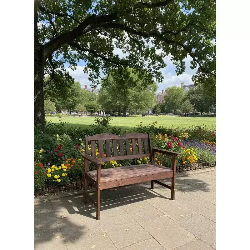2-Person Poly Lumber Garden Bench, Weather-Resistant Slatted Patio Loveseat, Outdoor Seating Furniture for Yard, Park, Porch & Backyard