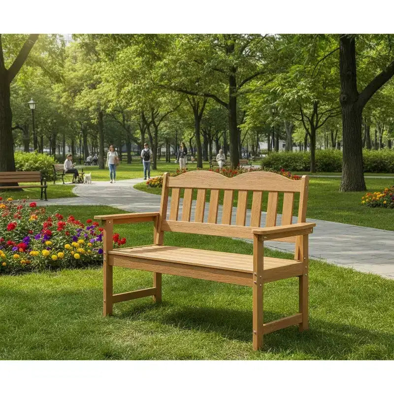 2-Person Poly Lumber Garden Bench, Weather-Resistant Slatted Patio Loveseat, Outdoor Seating Furniture for Yard, Park, Porch & Backyard