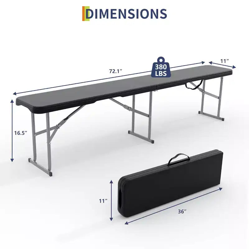 Set di 2 panche pieghevoli portatili, panche pieghevoli in HDPE in plastica resistente con maniglia per il trasporto per picnic all'aperto, campeggio ed eventi per feste
