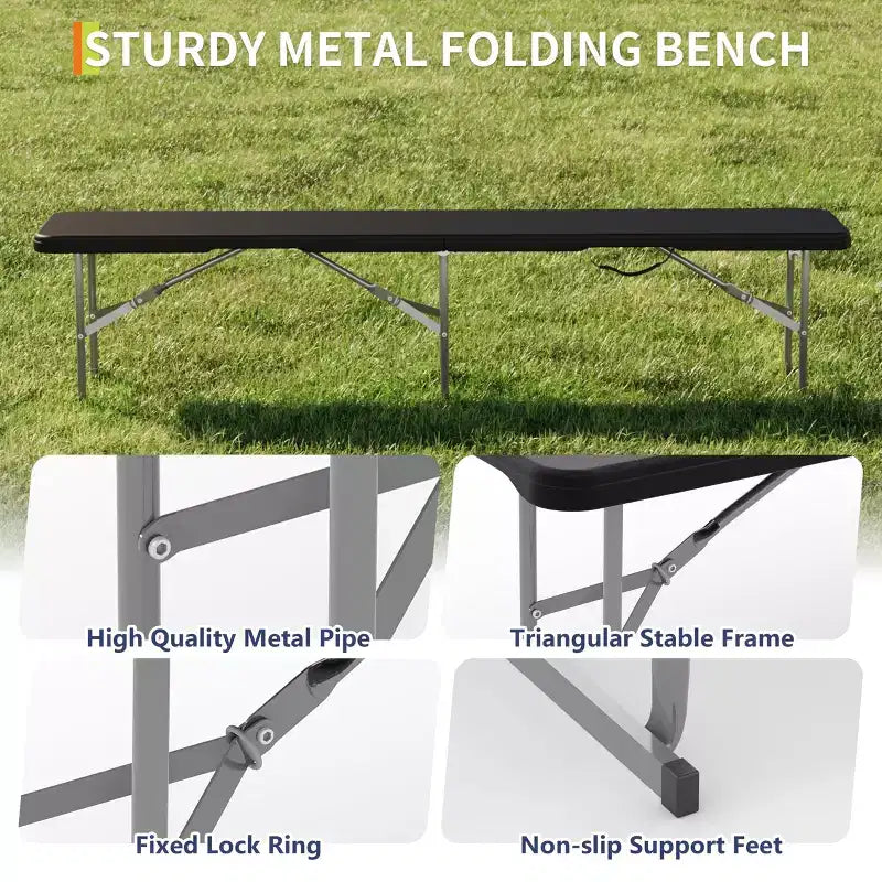 Set di 2 panche pieghevoli portatili, panche pieghevoli in HDPE in plastica resistente con maniglia per il trasporto per picnic all'aperto, campeggio ed eventi per feste