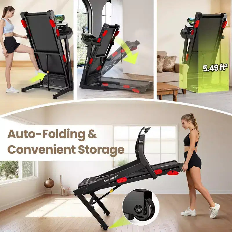 Tapis Roulant Domestico con Doppio Motore Brushless da 3,5 HP, Tapis Roulant Pieghevole con Inclinazione Manuale del 6%, 14,5 Km/h, Capacità di 158 Kg, Nastro Largo 43 cm