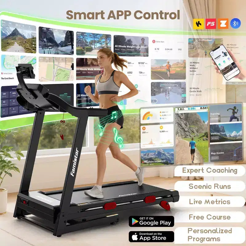 Tapis Roulant Pieghevole per Casa con Motore da 3.75 HP, Controllo tramite App, Altoparlanti Bluetooth, Inclinazione Manuale, Capacità 150 kg