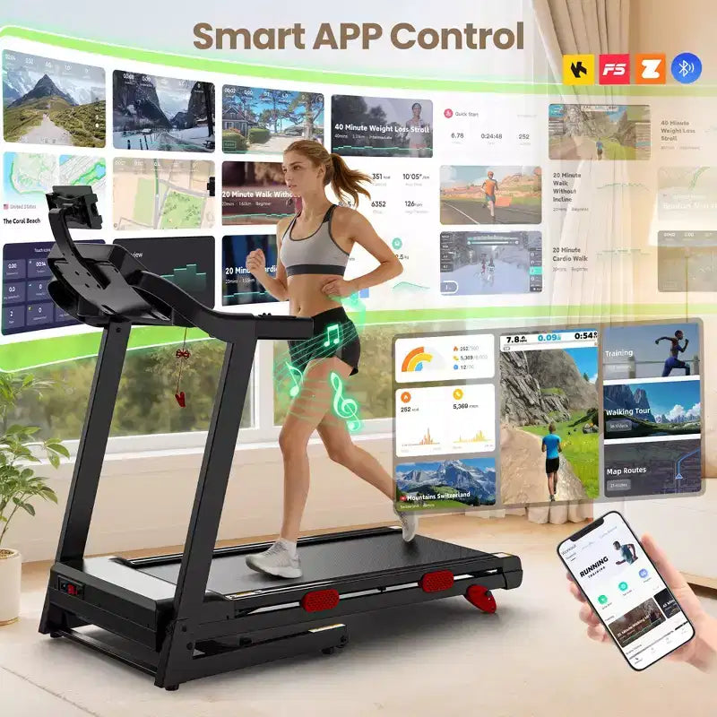 Compact Folding Treadmill for Home with 3.75 HP Motor, App Control, Bluetooth, 10% Incline, 330 lb Capacity