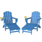 Outsunny Folding Adirondack Chair Set of 2, HDPE Fire Pit Chair with Retractable Ottoman, Cup Holder and Large Seat for Deck, Garden, Backyard