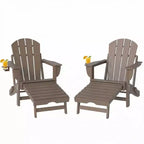Outsunny Folding Adirondack Chair Set of 2, HDPE Fire Pit Chair with Retractable Ottoman, Cup Holder and Large Seat for Deck, Garden, Backyard