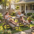 Outsunny Folding Adirondack Chair Set of 2, HDPE Fire Pit Chair with Retractable Ottoman, Cup Holder and Large Seat for Deck, Garden, Backyard