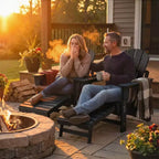 Outsunny Folding Adirondack Chair Set of 2, HDPE Fire Pit Chair with Retractable Ottoman, Cup Holder and Large Seat for Deck, Garden, Backyard