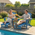 Outsunny Folding Adirondack Chair Set of 2, HDPE Fire Pit Chair with Retractable Ottoman, Cup Holder and Large Seat for Deck, Garden, Backyard