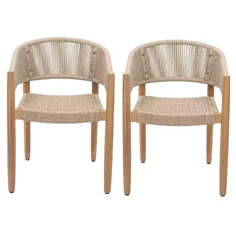 ModernLuxe Acacia Wood Outdoor Rope Dining Chairs, Patio Accent Chair Club Chair with Hand-Woven Rope - Set of 2, Brown