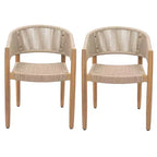 ModernLuxe Acacia Wood Outdoor Rope Dining Chairs, Patio Accent Chair Club Chair with Hand-Woven Rope - Set of 2, Brown