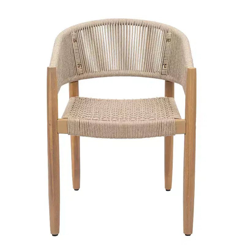ModernLuxe Acacia Wood Outdoor Rope Dining Chairs, Patio Accent Chair Club Chair with Hand-Woven Rope - Set of 2, Brown