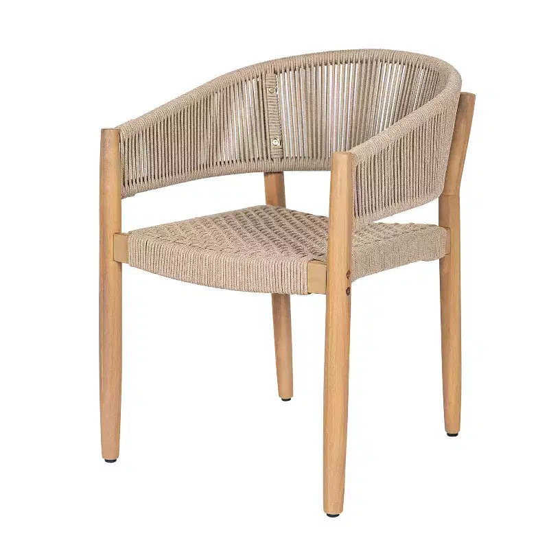 ModernLuxe Acacia Wood Outdoor Rope Dining Chairs, Patio Accent Chair Club Chair with Hand-Woven Rope - Set of 2, Brown