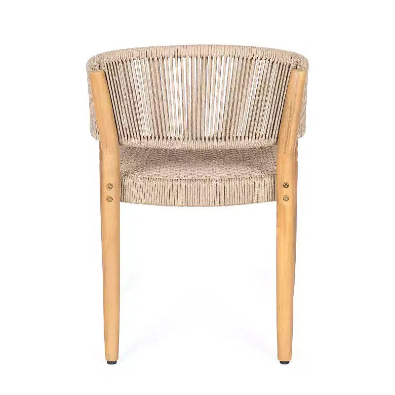 ModernLuxe Acacia Wood Outdoor Rope Dining Chairs, Patio Accent Chair Club Chair with Hand-Woven Rope - Set of 2, Brown