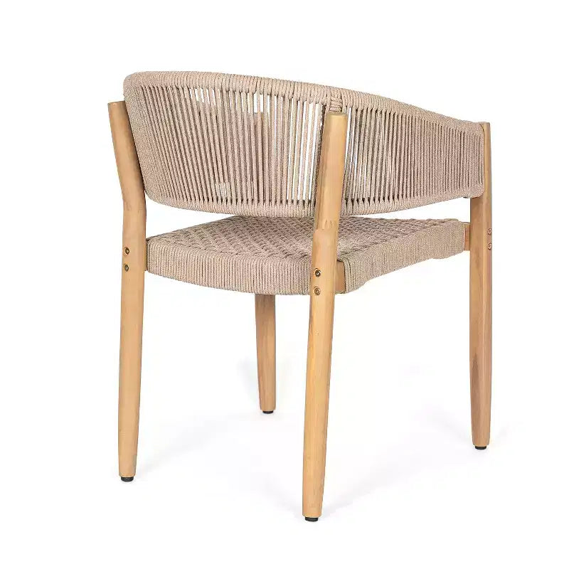 ModernLuxe Acacia Wood Outdoor Rope Dining Chairs, Patio Accent Chair Club Chair with Hand-Woven Rope - Set of 2, Brown