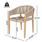 ModernLuxe Acacia Wood Outdoor Rope Dining Chairs, Patio Accent Chair Club Chair with Hand-Woven Rope - Set of 2, Brown