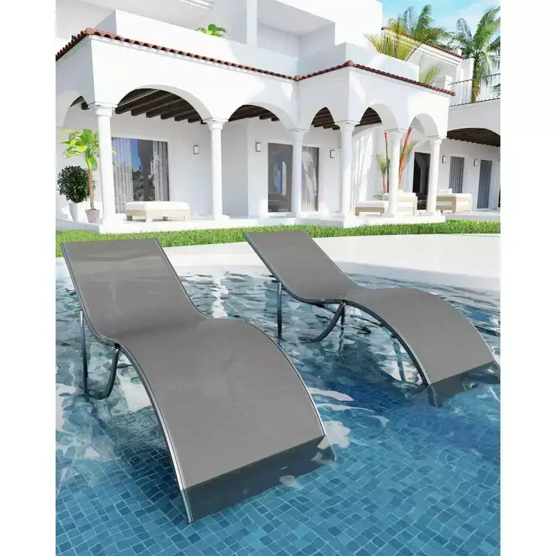 Ergonomic S-Shaped Reclining Patio Chair Set - 2-Piece Adjustable Outdoor Chaise Loungers, Aluminum Frame, Ideal for Pool, Beach, Deck, Backyard