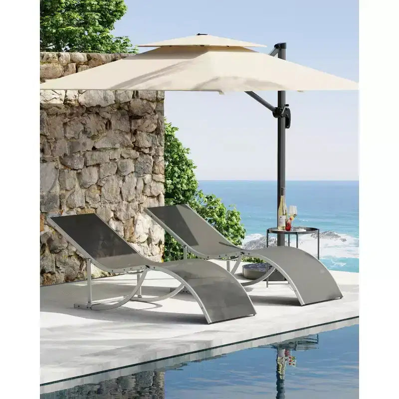 Ergonomic S-Shaped Reclining Patio Chair Set - 2-Piece Adjustable Outdoor Chaise Loungers, Aluminum Frame, Ideal for Pool, Beach, Deck, Backyard