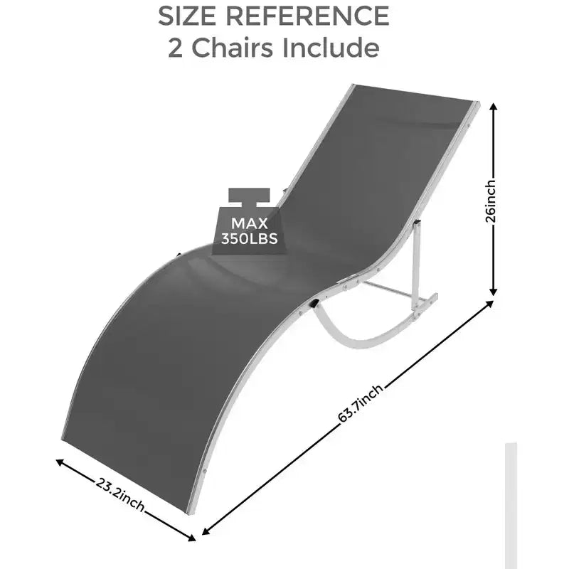 Ergonomic S-Shaped Reclining Patio Chair Set - 2-Piece Adjustable Outdoor Chaise Loungers, Aluminum Frame, Ideal for Pool, Beach, Deck, Backyard