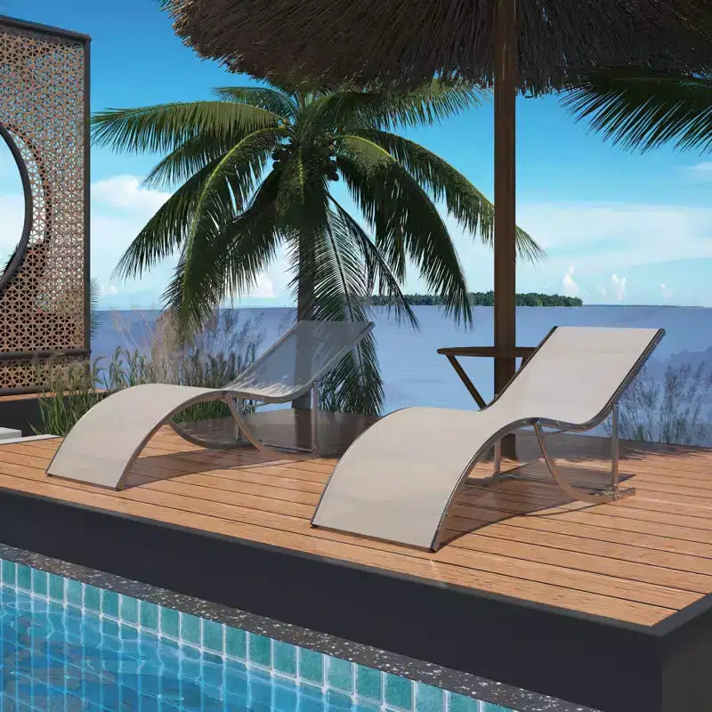 Ergonomic S-Shaped Reclining Patio Chair Set - 2-Piece Adjustable Outdoor Chaise Loungers, Aluminum Frame, Ideal for Pool, Beach, Deck, Backyard