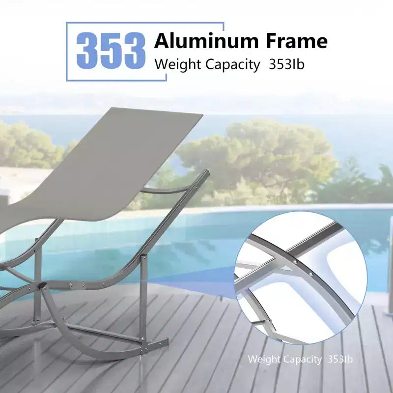 Ergonomic S-Shaped Reclining Patio Chair Set - 2-Piece Adjustable Outdoor Chaise Loungers, Aluminum Frame, Ideal for Pool, Beach, Deck, Backyard