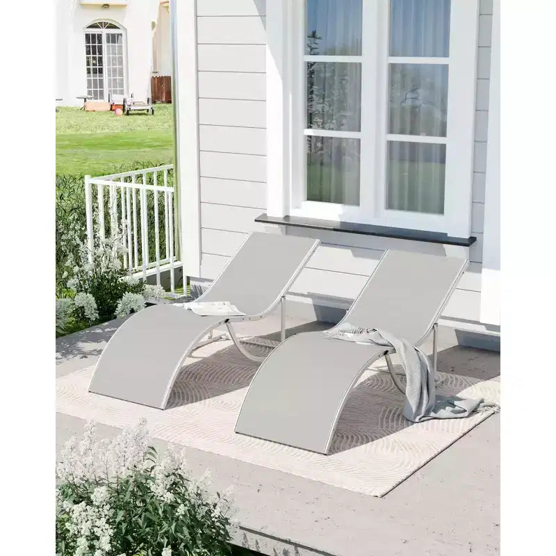 Ergonomic S-Shaped Reclining Patio Chair Set - 2-Piece Adjustable Outdoor Chaise Loungers, Aluminum Frame, Ideal for Pool, Beach, Deck, Backyard
