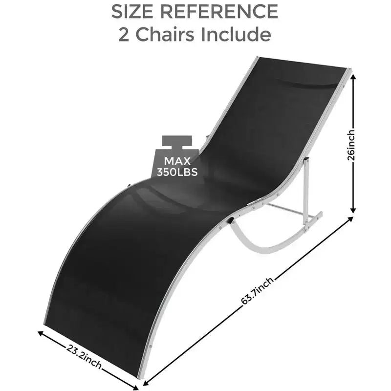 Ergonomic S-Shaped Reclining Patio Chair Set - 2-Piece Adjustable Outdoor Chaise Loungers, Aluminum Frame, Ideal for Pool, Beach, Deck, Backyard