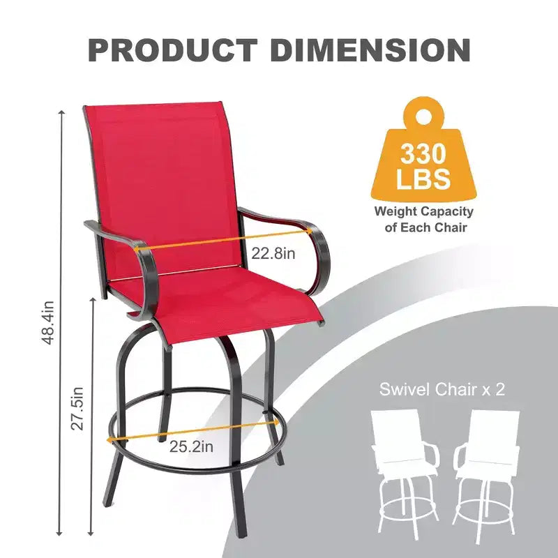 Set of 2 Swivel Outdoor Bar Stools, Bar Height Patio Chairs for Garden, Balcony & Backyard, 300 lbs Capacity