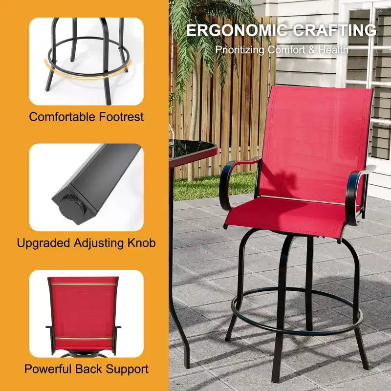 Set of 2 Swivel Outdoor Bar Stools, Bar Height Patio Chairs for Garden, Balcony & Backyard, 300 lbs Capacity
