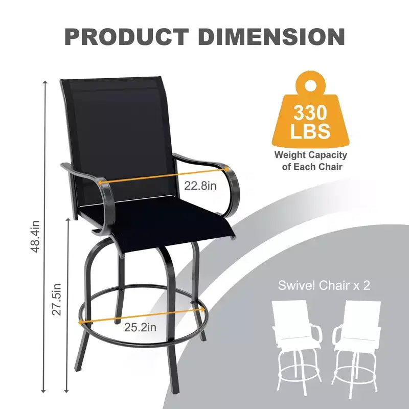 Set of 2 Swivel Outdoor Bar Stools, Bar Height Patio Chairs for Garden, Balcony & Backyard, 300 lbs Capacity