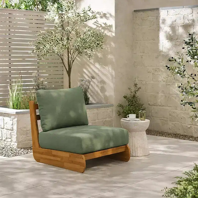 Sedia a sdraio da esterno ModernLuxe, sedia da club da patio in legno di acacia con cuscini resistenti all'acqua