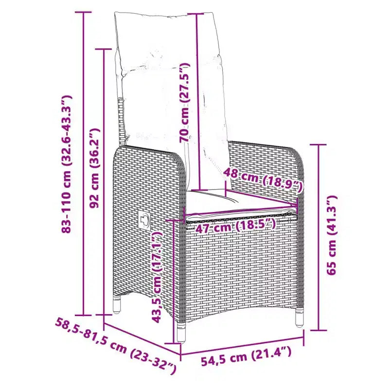 vidaXL Sedia Reclinabile da Giardino con Cuscini in Poly Rattan