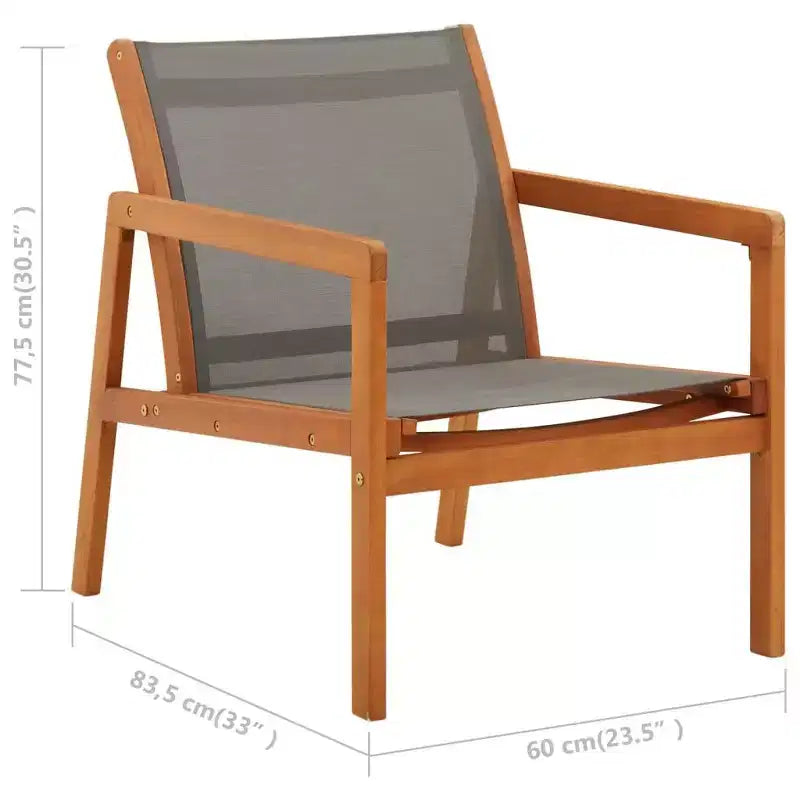 vidaXL Sedia da giardino, Legno massello di eucalipto naturale, Textilene