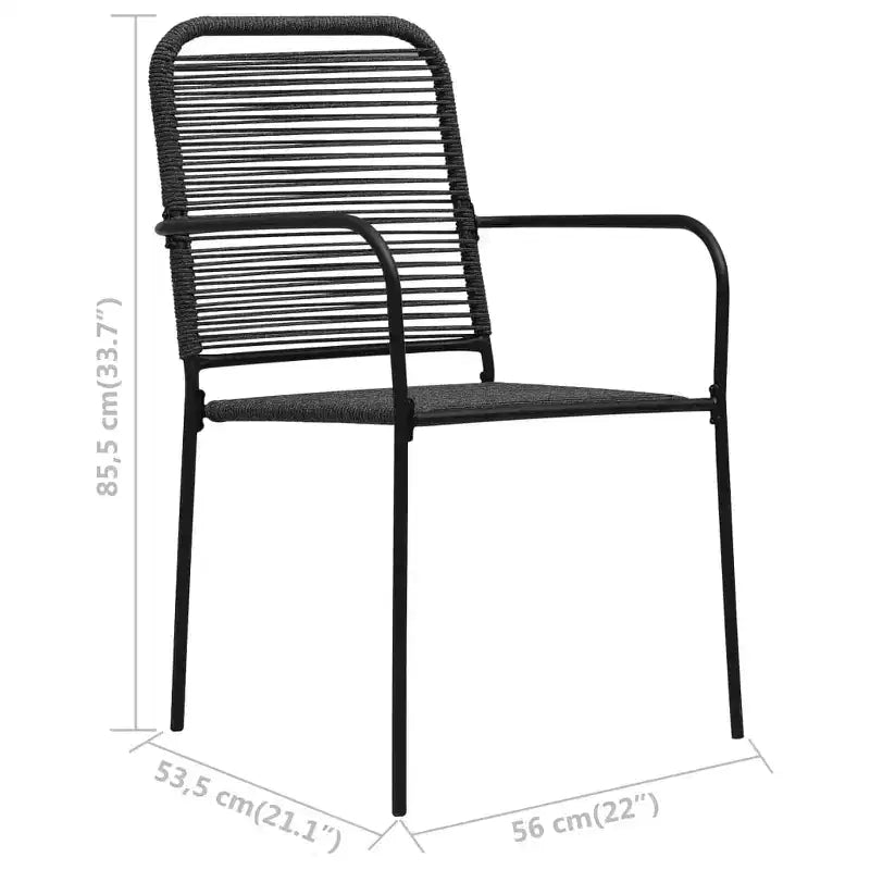 vidaXL Outdoor Chair Set of 2 Black Cotton rope, Powder-coated steel