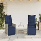 vidaXL Reclining Patio Chairs 2 pcs with Table Gray Poly Rattan