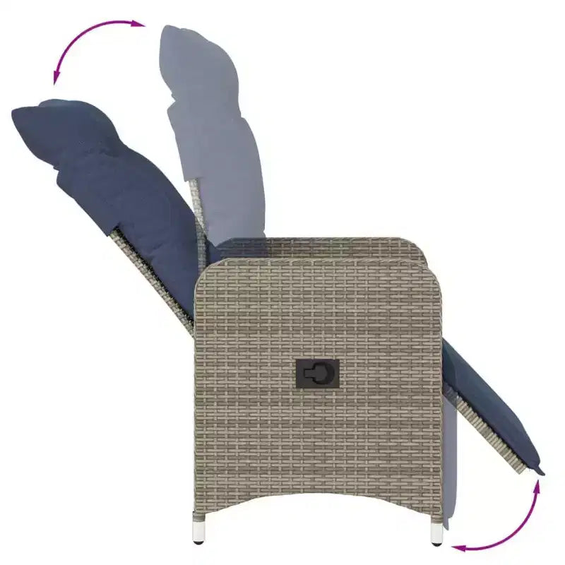 vidaXL Reclining Patio Chairs 2 pcs with Table Gray Poly Rattan