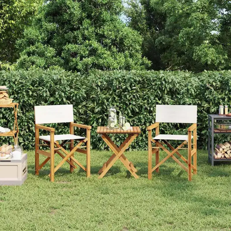 vidaXL Director's Chair Set of 2 Cream, Teak Solid Teak wood, Polyester