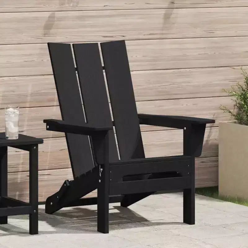 vidaXL Folding Adirondack Chair Black 31.69 x 29.33 x 36.22 in HDPE