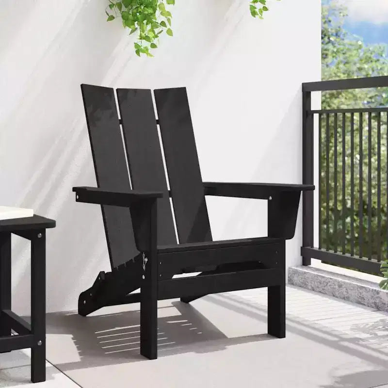 vidaXL Folding Adirondack Chair Black 31.69 x 29.33 x 36.22 in HDPE