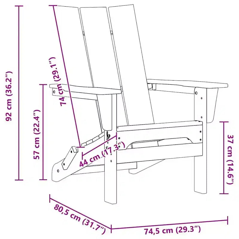 vidaXL Folding Adirondack Chair Black 31.69 x 29.33 x 36.22 in HDPE